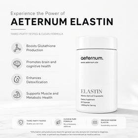 Gélules d'élastine marine aeternum 500mg sur un fond neutre