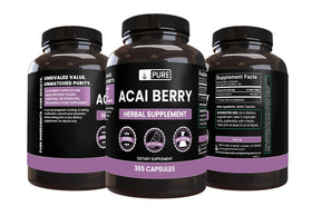 Gélules d'Extrait de Baies d'Acai PURE ORIGINAL INGREDIENTS sur fond blanc