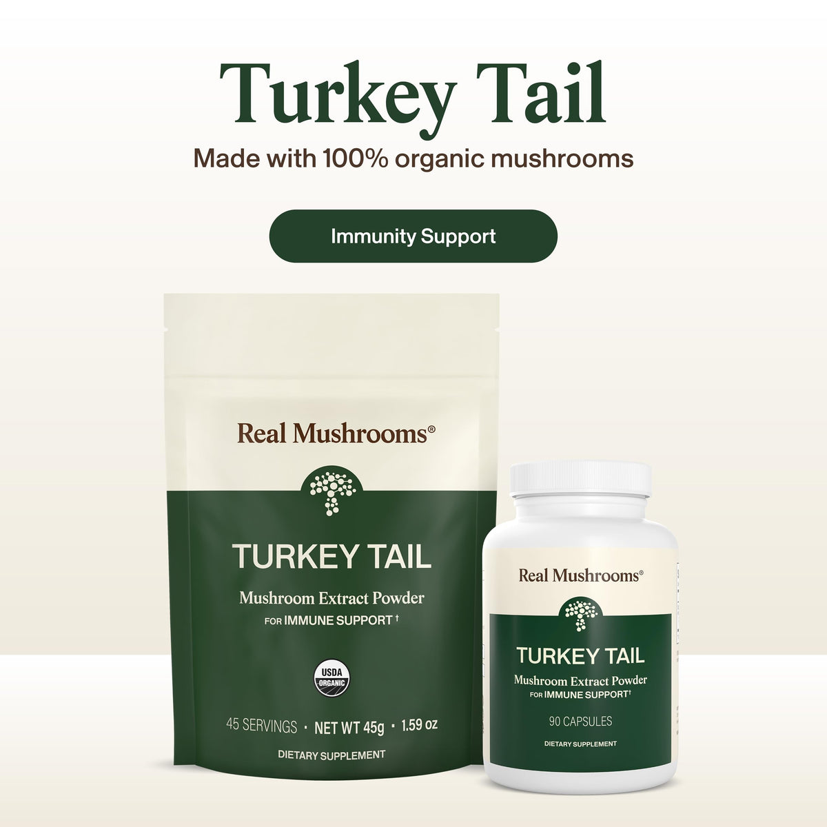Gélules d'extrait de champignon Turkey Tail sur fond blanc