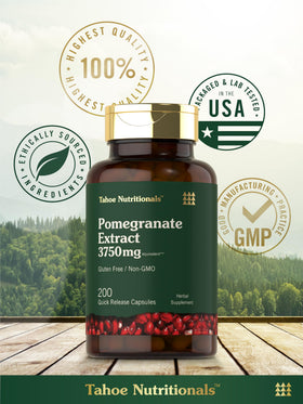 Gélules d'extrait de grenade Tahoe Nutritionals sur un fond naturel