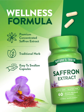 Gélules d'extrait de safran Nature's Truth sur une table
