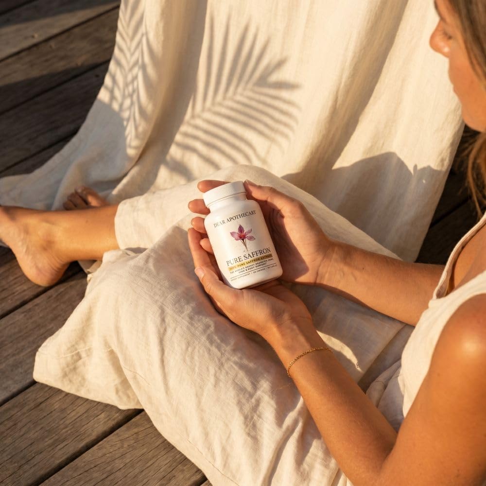 Gélules d'extrait de safran pur Dear Apothecary avec étiquette visible