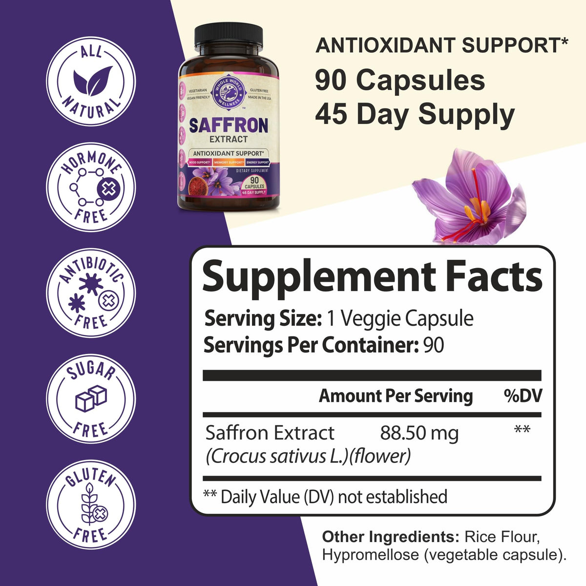Gélules d'extrait de safran pur WHOLE WORLD WELLNESS dans une cuillère