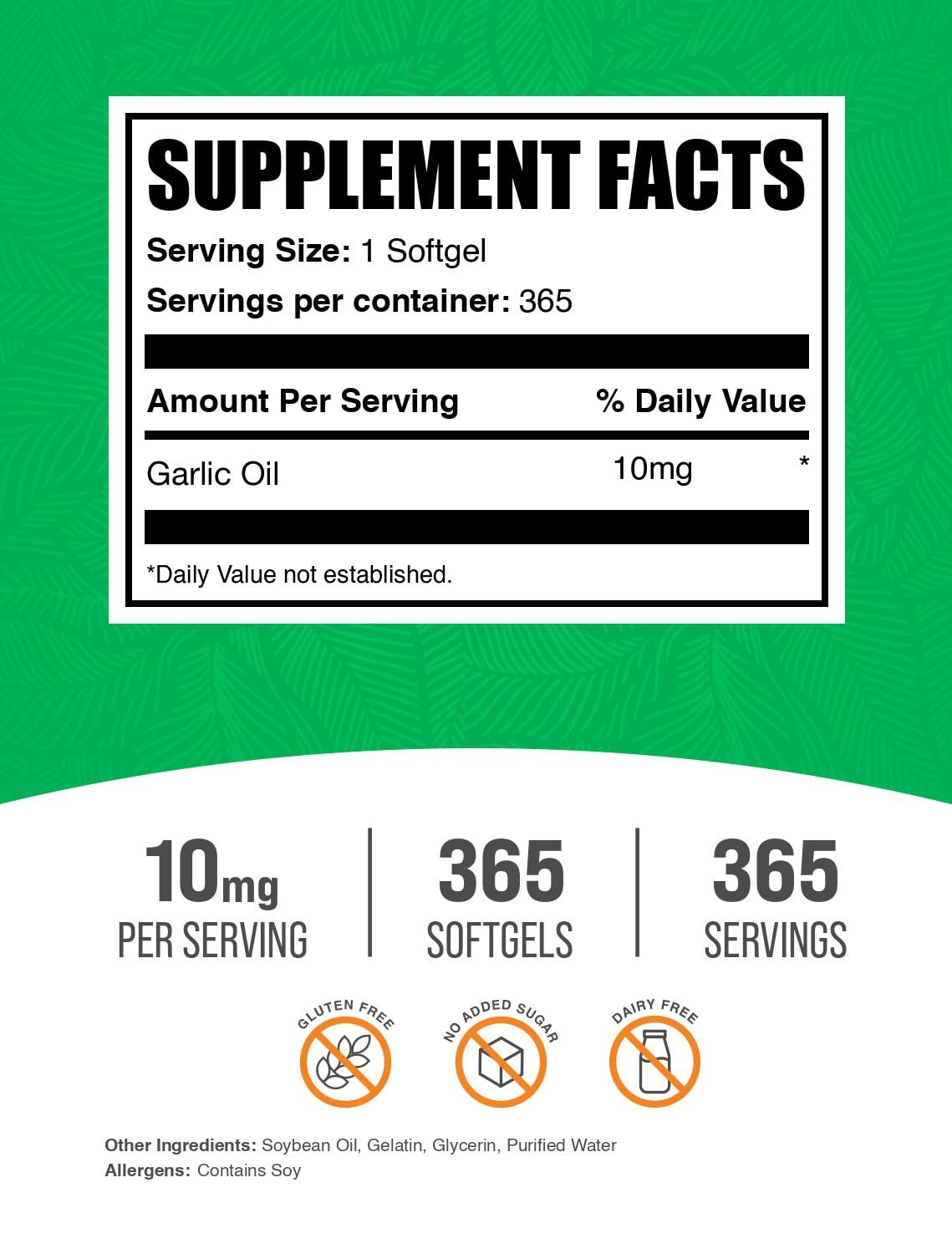 Gélules d'huile d'ail BulkSupplements sur fond blanc