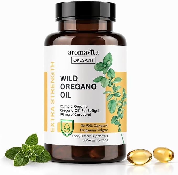 Gélules d'huile d'origan bio AROMAVITA dans leur emballage