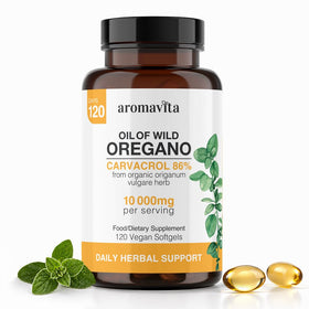 Gélules d'huile d'origan bio AROMAVITA en boîte de 120 unités