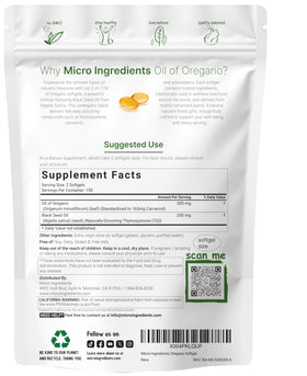 Gélules d'huile d'origan et de graines noires Micro Ingredients sur un fond neutre