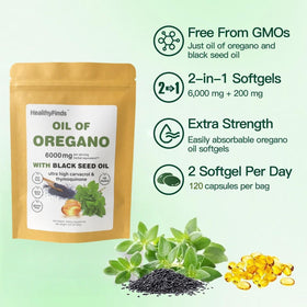 Gélules d'huile d'origan HealthyFinds avec des ingrédients naturels