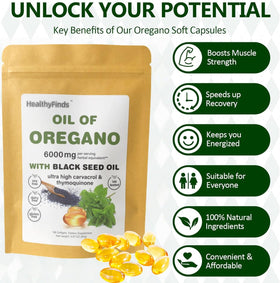 Gélules d'huile d'origan HealthyFinds avec une cuillère