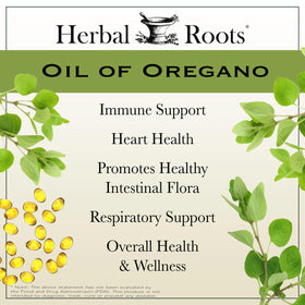 Gélules d'huile d'origan Herbal Roots sur une surface blanche
