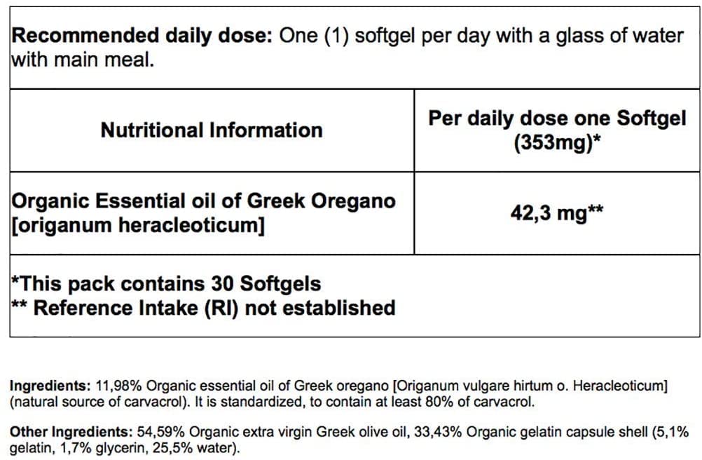 Gélules d'huile d'origan Oreganic sur une table en bois