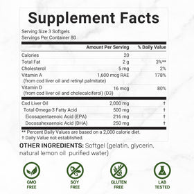 Gélules d'huile de foie de morue DEAL SUPPLEMENT sur fond blanc