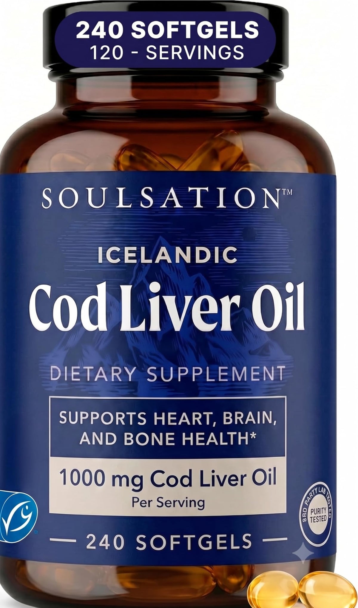 Gélules d'huile de foie de morue SOULSATION 1000mg vue de face