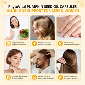 Gélules d'huile de graines de citrouille PhytoVital sur fond blanc