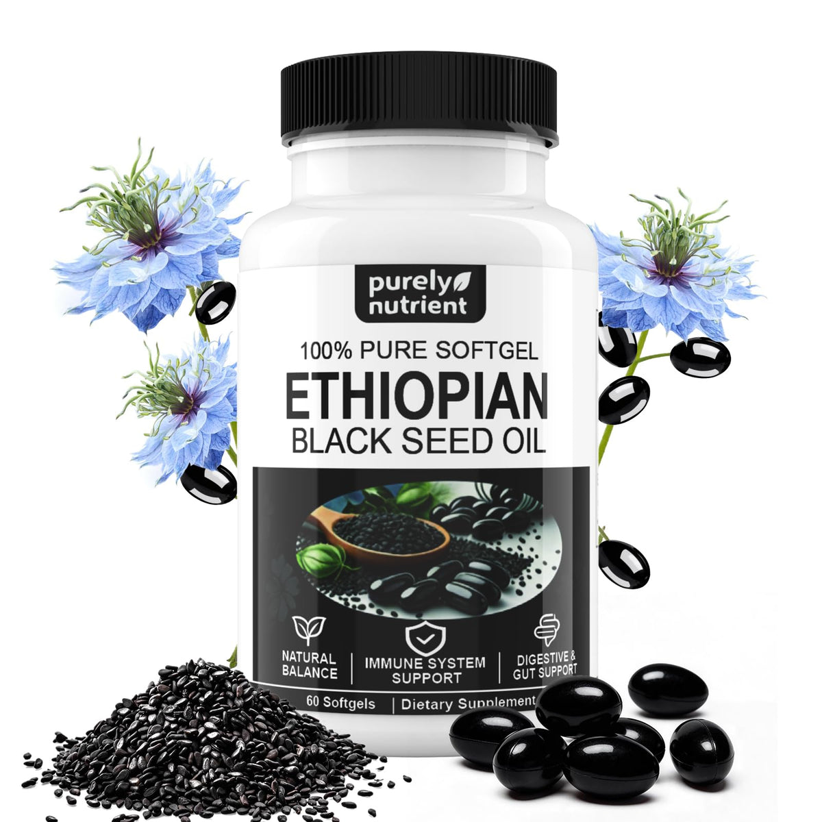 Gélules d'huile de graines noires GlowRoot 800mg, boîte de 60