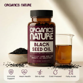 Gélules d'huile de graines noires ORGANICS NATURE dans un bol