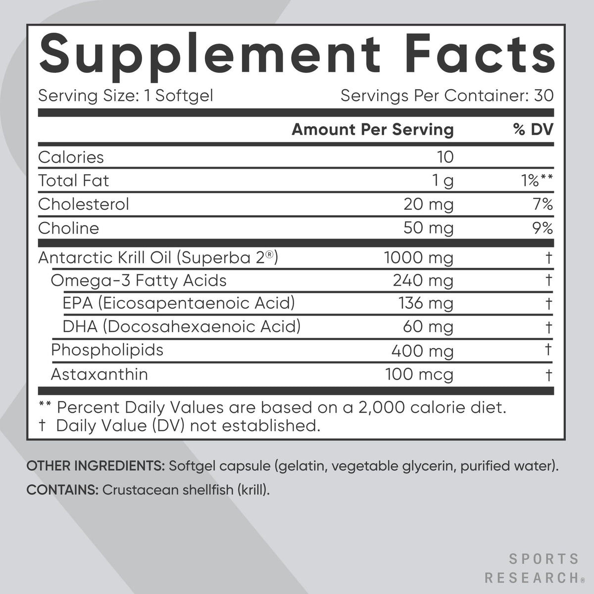 Gélules d'huile de krill Omega-3 Sports Research sur une table