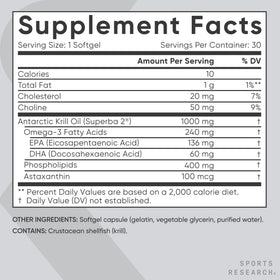 Gélules d'huile de krill Omega-3 Sports Research sur une table