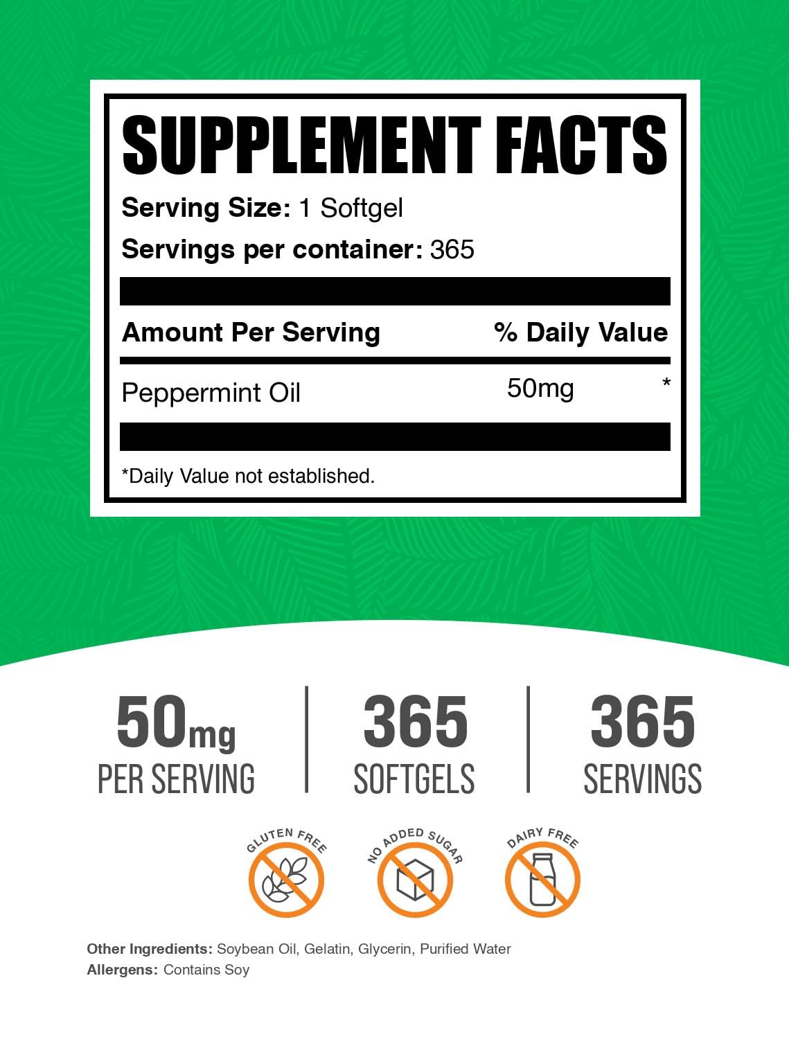 Gélules d'huile de menthe poivrée BulkSupplements - emballage