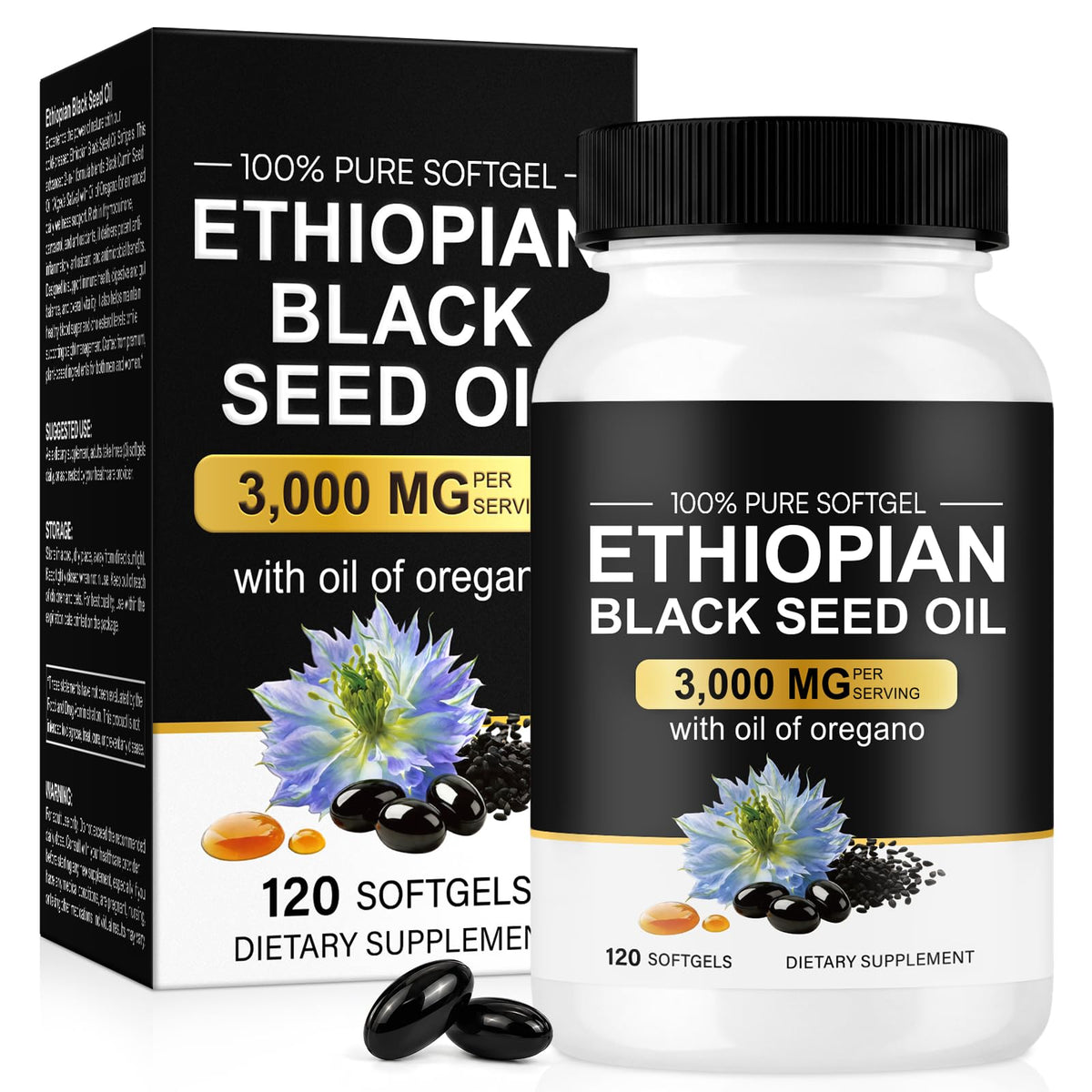 Gélules d'huile de nigelle éthiopienne en flacon de 120 unités