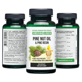 Gélules d'huile de noix de pin Siberian Green ouvertes