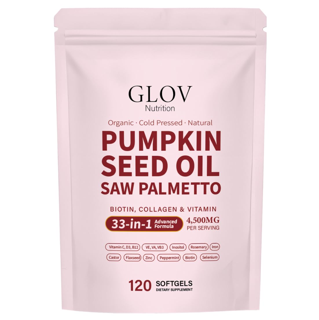 Gélules d'huile de pépin de citrouille Glov Nutrition, vue de face