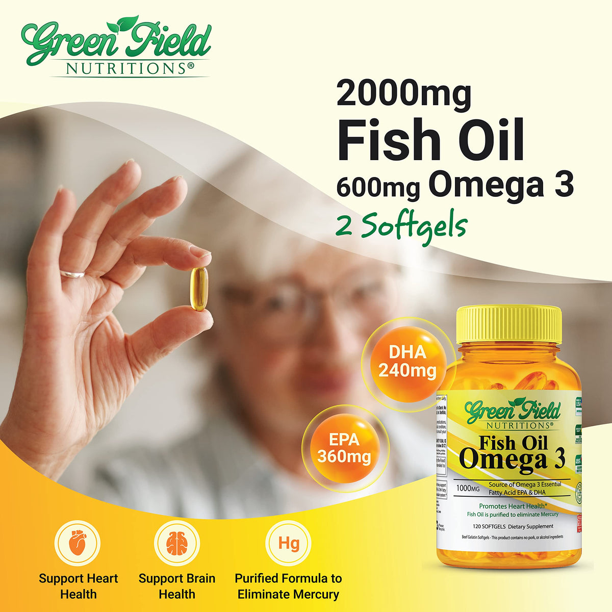 Gélules d'Huile de Poisson Halal 1000mg sur fond blanc