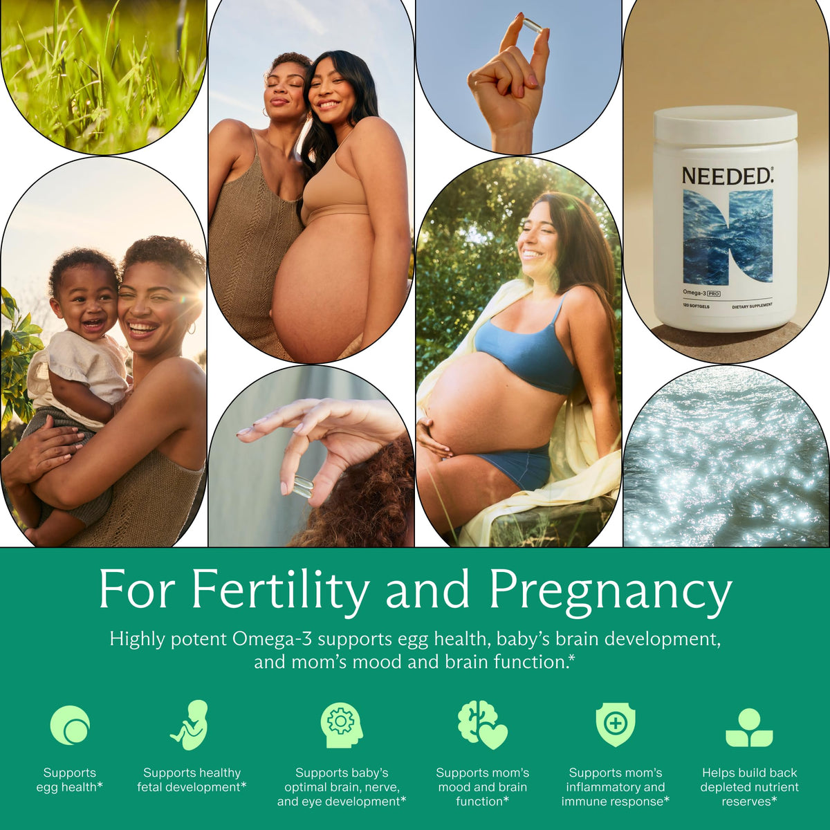 Gélules d'huile de poisson Needed Omega-3 Prénatal dans un verre