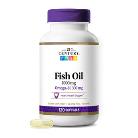 Gélules d'huile de poisson Omega-3 1000mg 21st Century, vue de face