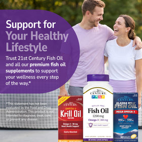 Gélules d'huile de poisson Omega-3 21st Century avec un fond naturel