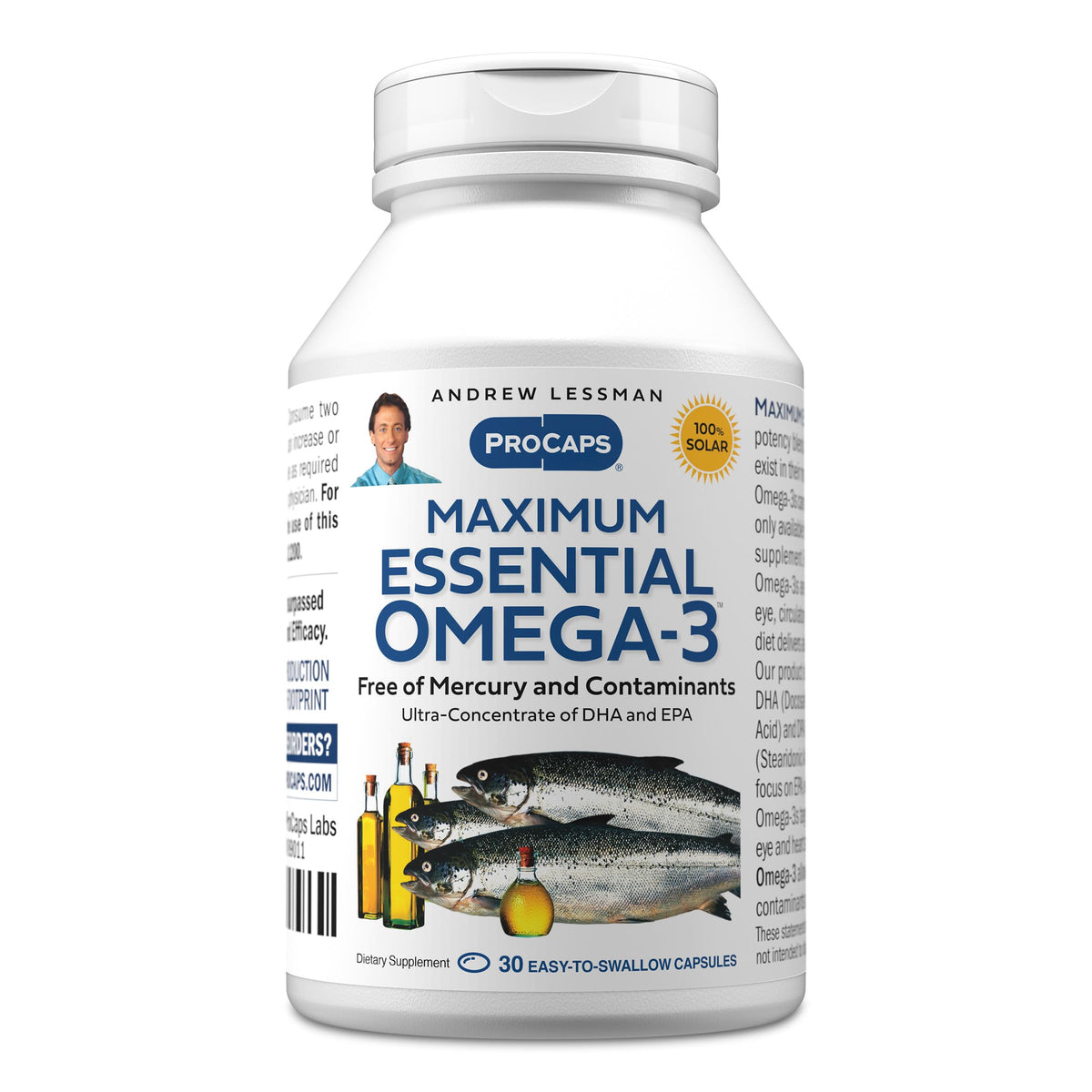 Gélules d'huile de poisson Omega-3 Essentielle d'ANDREW LESSMAN en vue de face
