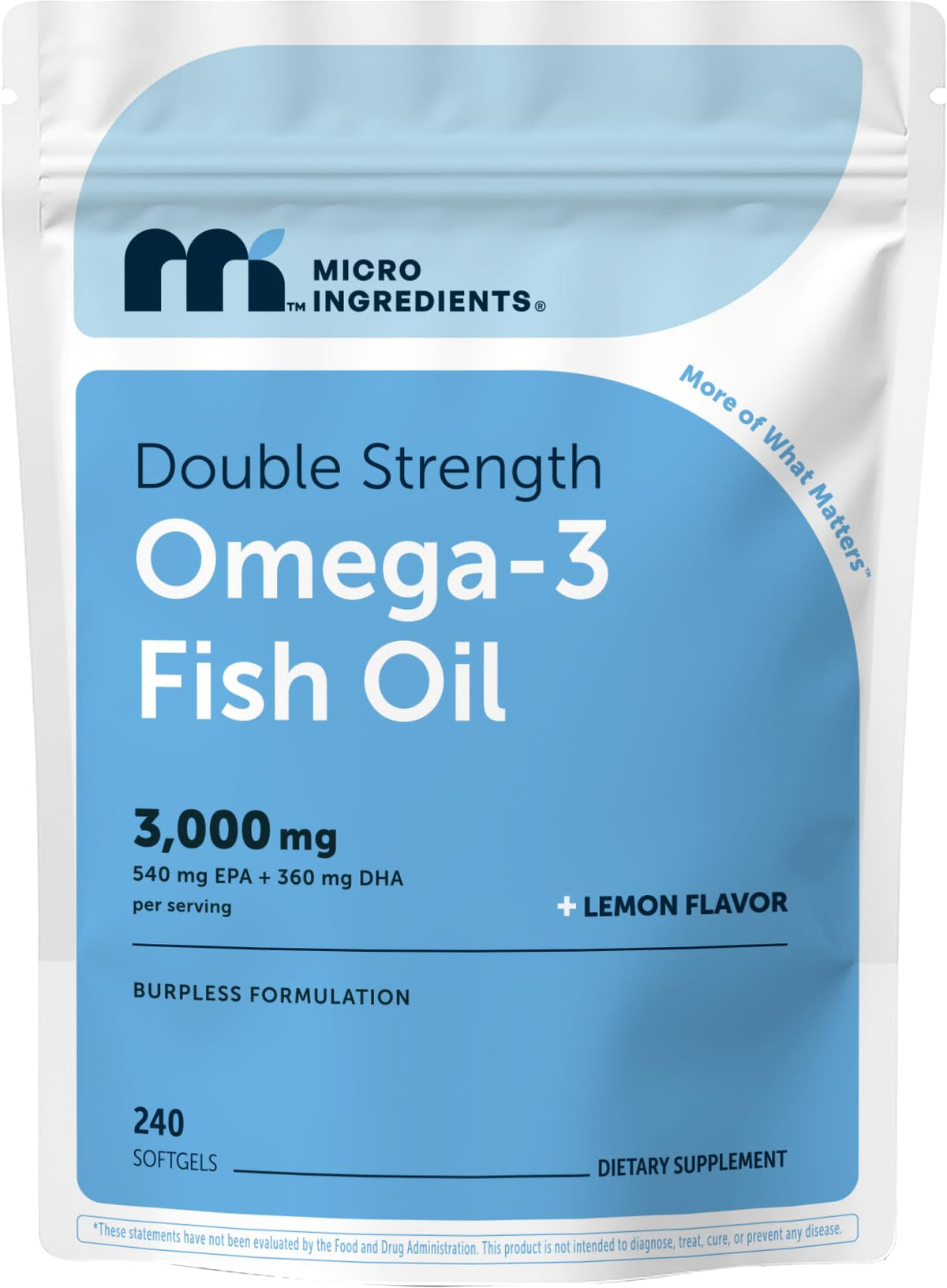 Gélules d'huile de poisson Omega 3 Micro Ingredients 3000mg front view