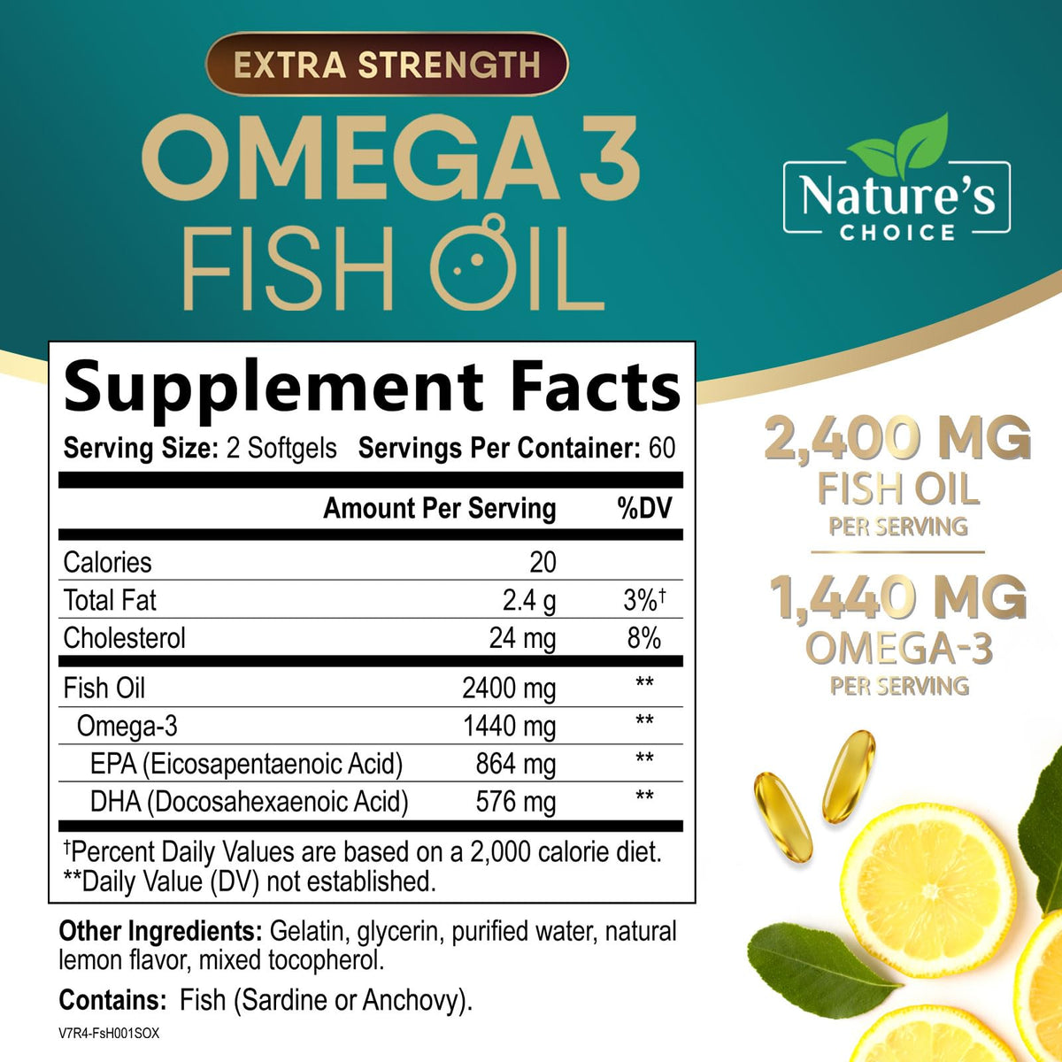 Gélules d'huile de poisson Omega 3 Nature's Choice sur fond blanc