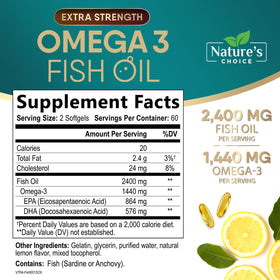 Gélules d'huile de poisson Omega 3 Nature's Choice sur fond blanc