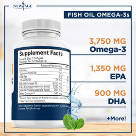 Gélules d'huile de poisson Omega 3 NEW AGE sur fond blanc