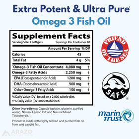 Gélules d'huile de poisson Omega-3 sauvage sur fond blanc