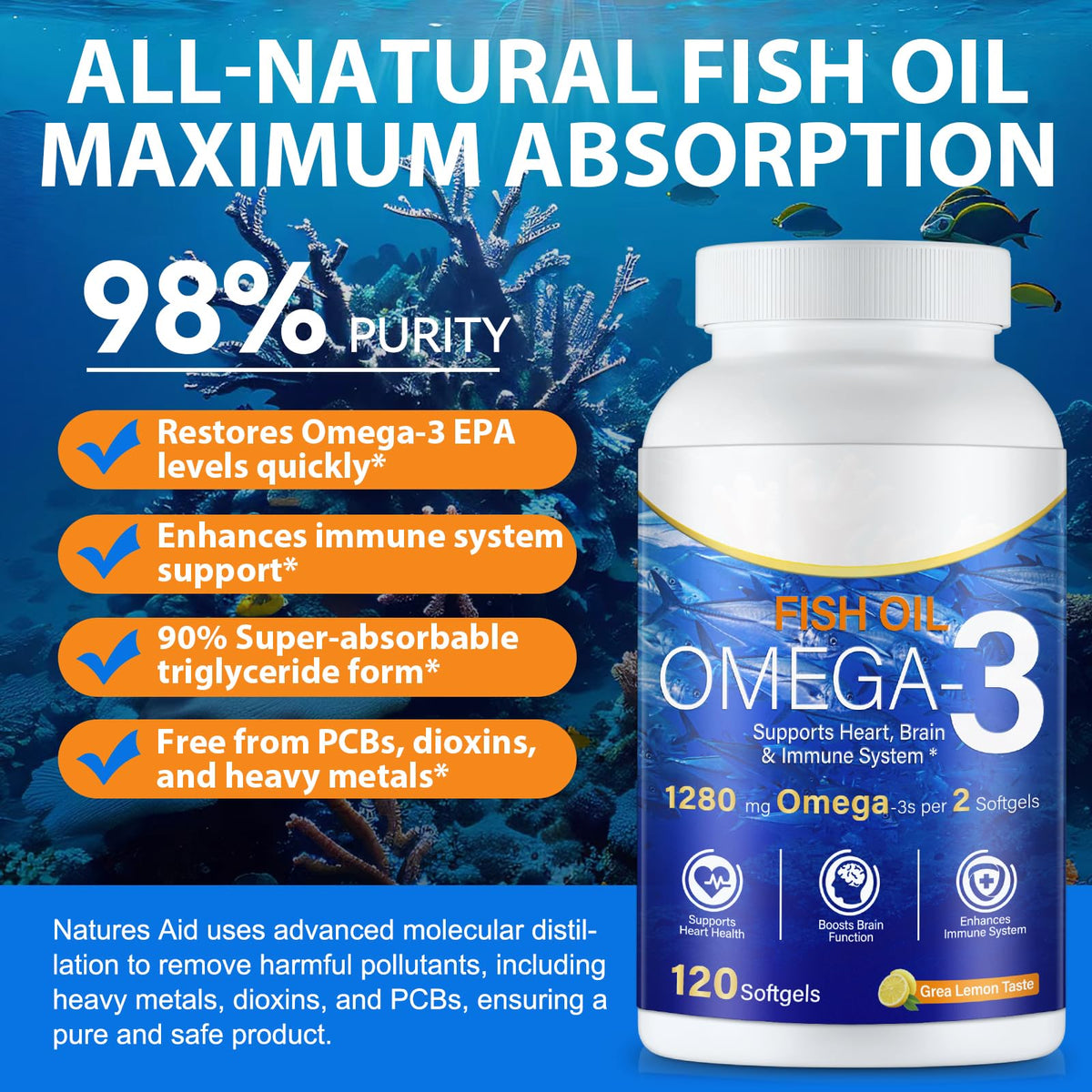 Gélules d'huile de poisson Omega-3 Xsvseie avec un goût citron