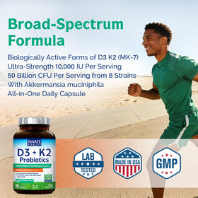 Gélules d'Innate Vitality D3 K2 sur fond blanc