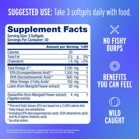 Gélules d'Oceanblue Omega-3 2100 sur fond blanc