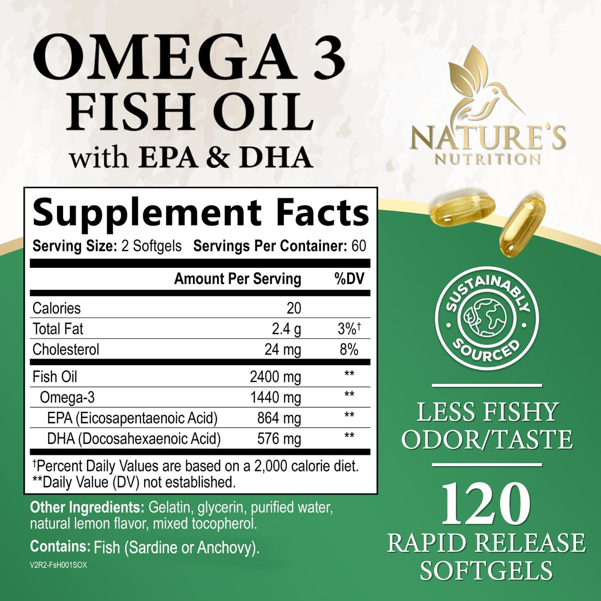 Gélules d'Omega 3 Nature's Nutrition avec arôme de citron