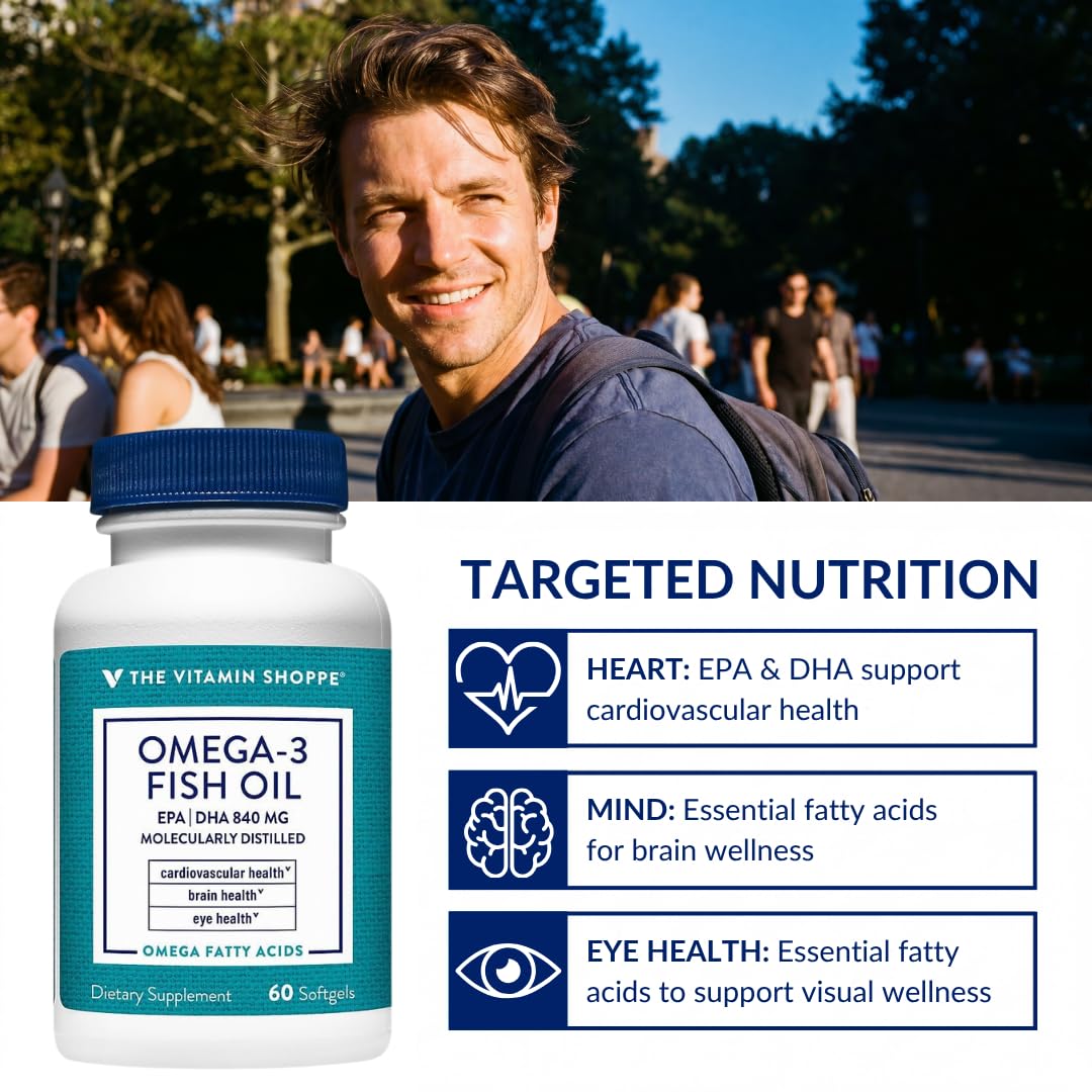 Gélules d'Omega 3 The Vitamin Shoppe sur une table