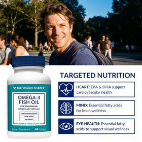 Gélules d'Omega 3 The Vitamin Shoppe sur une table