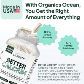 Gélules d'Organics Ocean Better Calcium sur une table