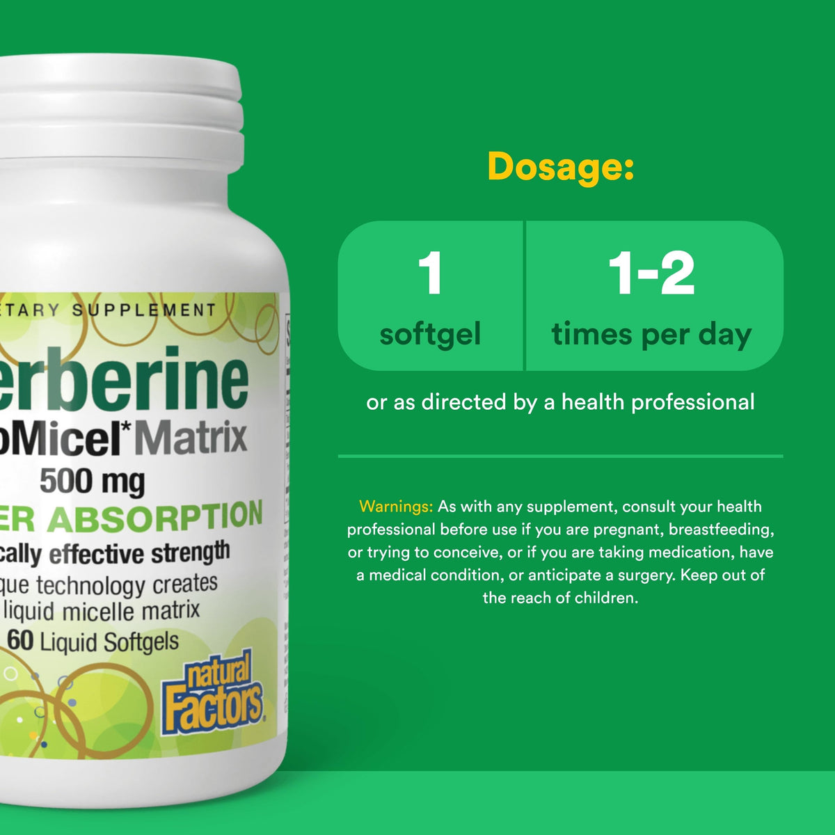Gélules de berbérine Natural Factors sur fond blanc