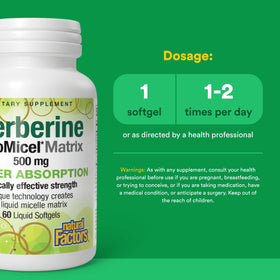 Gélules de berbérine Natural Factors sur fond blanc