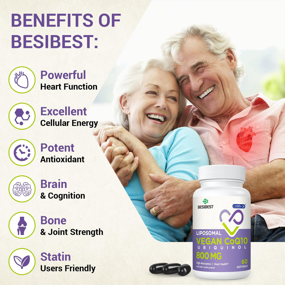Gélules de Besibest Ubiquinol CoQ10 800 MG sur une table