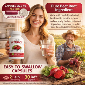 Gélules de betterave Lemeli 1300mg, gélules sur une table