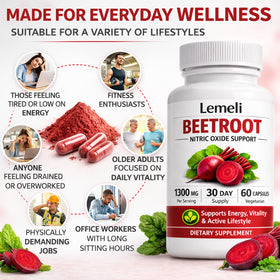 Gélules de betterave Lemeli 1300mg, vue de dessus