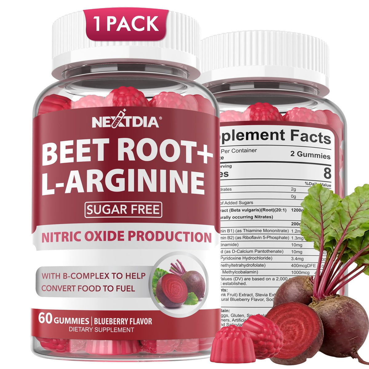 Gélules de betterave Nextdia 1200mg avec L-Arginine, vue de face