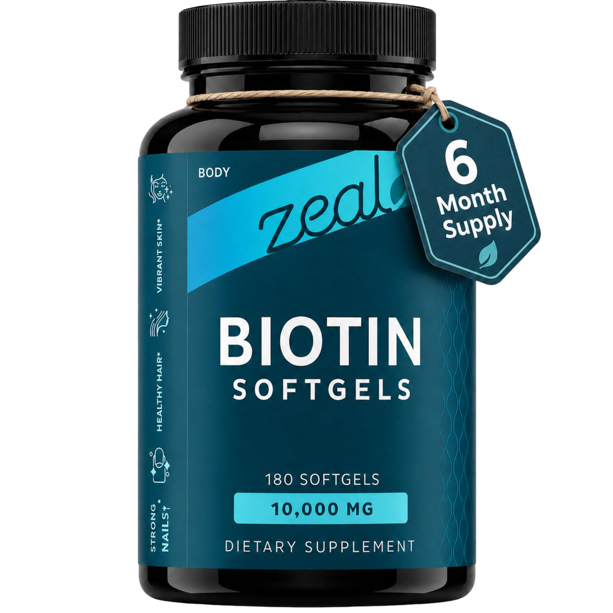 Gélules de Biotine 10000 mcg Zeal Naturals, vue de face